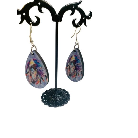 Unicorn Hook Pierced Earrings Lightweight Double Sided 2.4" Drop - Picture 6 of 7